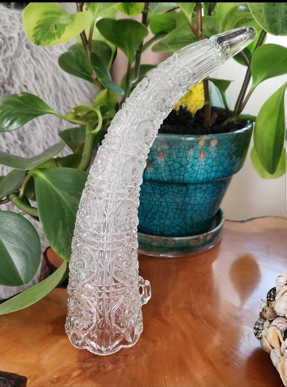 Antique Pressed Glass Horn Epergne Cornucopia Flower Vase